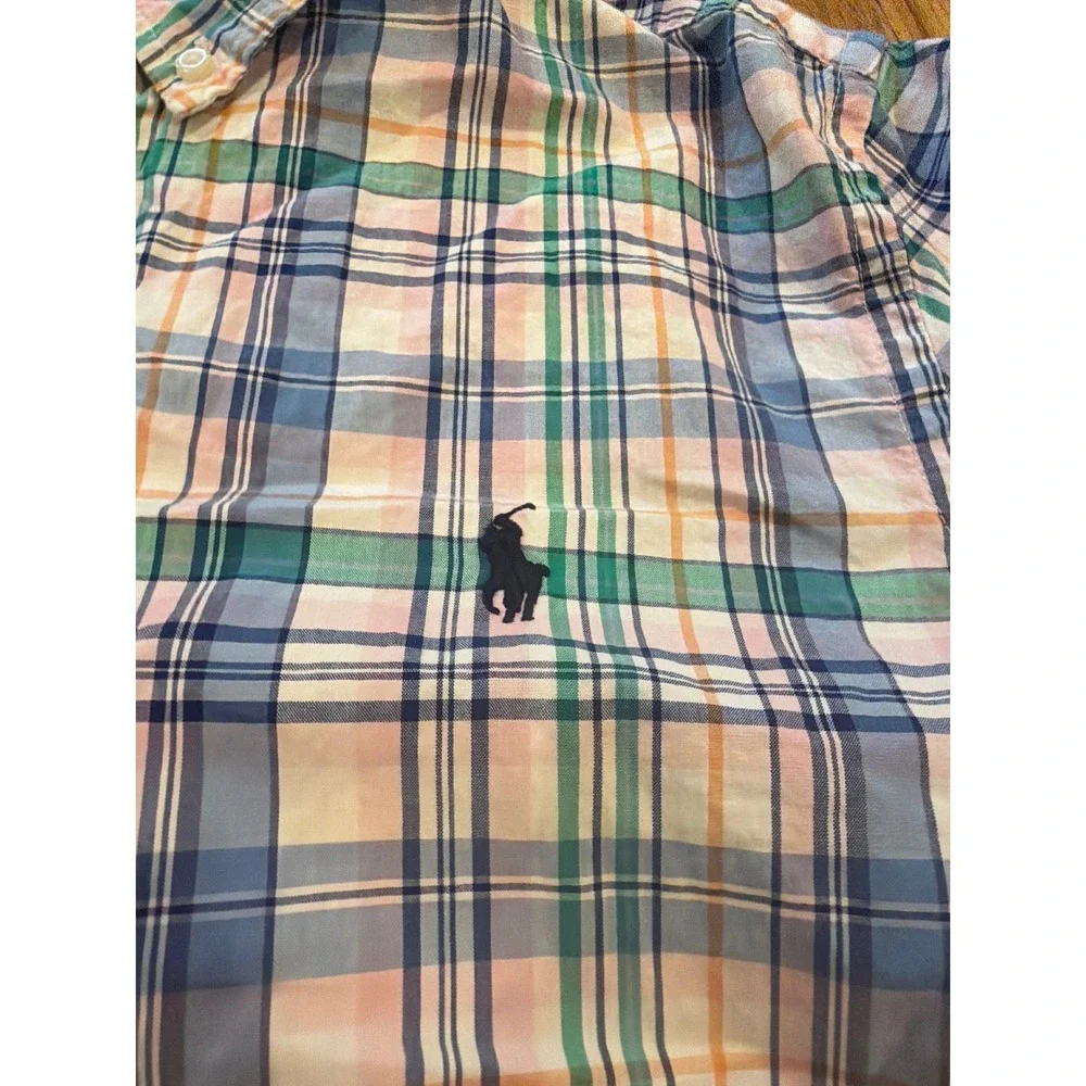 Ralph Lauren Boys XL 18-20 Plaid Short Sleeve Button Down Shirt Natural Stretch